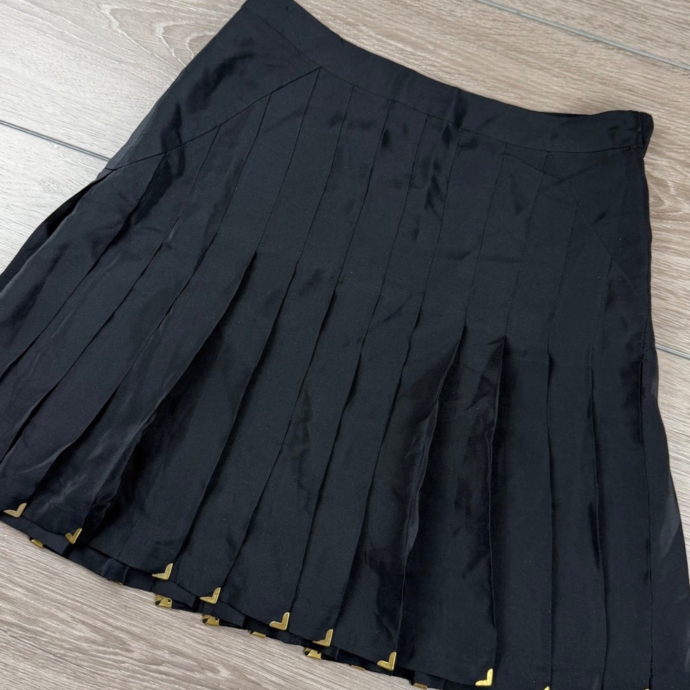Versace for H&M Womens Pleated Silk Mini Skirt Gold Hardware Black 4